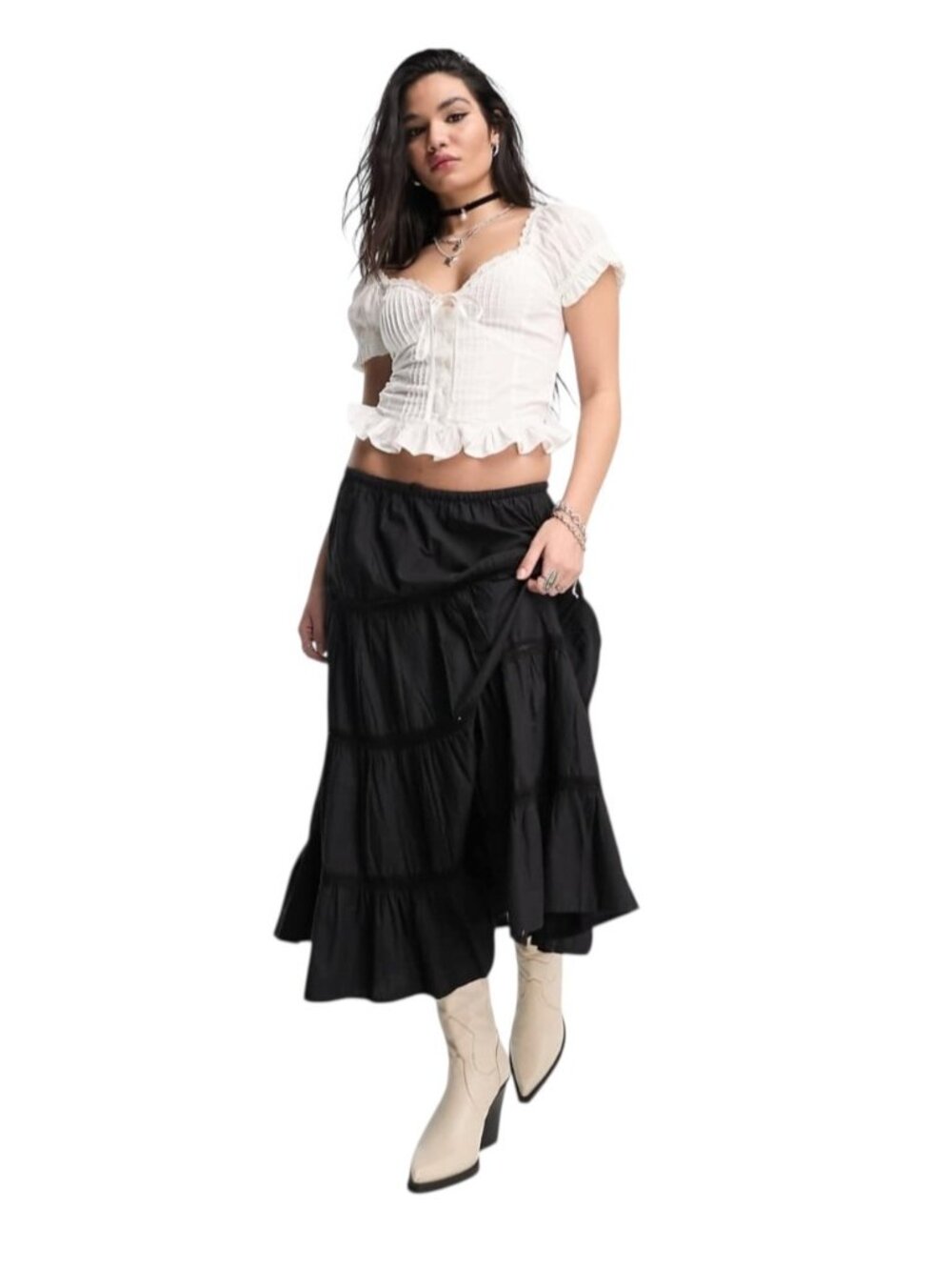 Reclaimed Vintage Lace Up Milkmaid Prairie Top White Size 6 Romantic Coquette